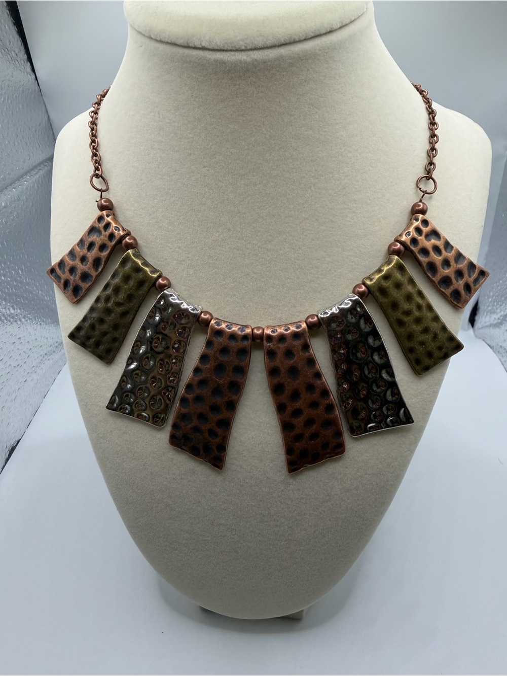 Multicolor Hammered Metal Panel Statement Necklace - Unbranded